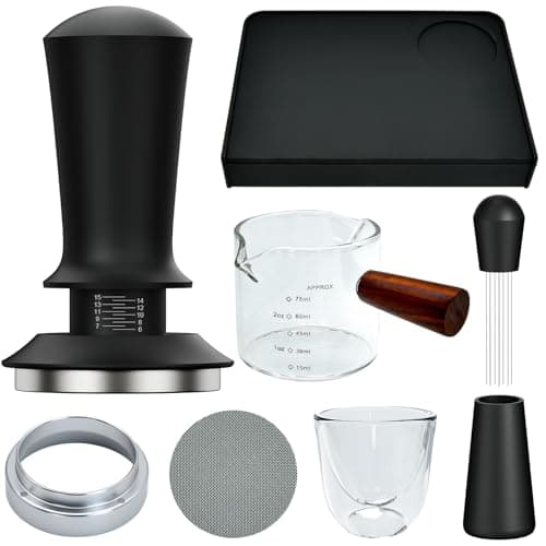 7 Pcs 58mm Espresso Accessories Kit, Spring Loaded Calibrated Tamper, WDT Tool, Coffee Measuring & Espresso Cup and Tamper Mat, Puck Screenr & Dosing Funnel, Fit 58mm Espresso Machine Accessories