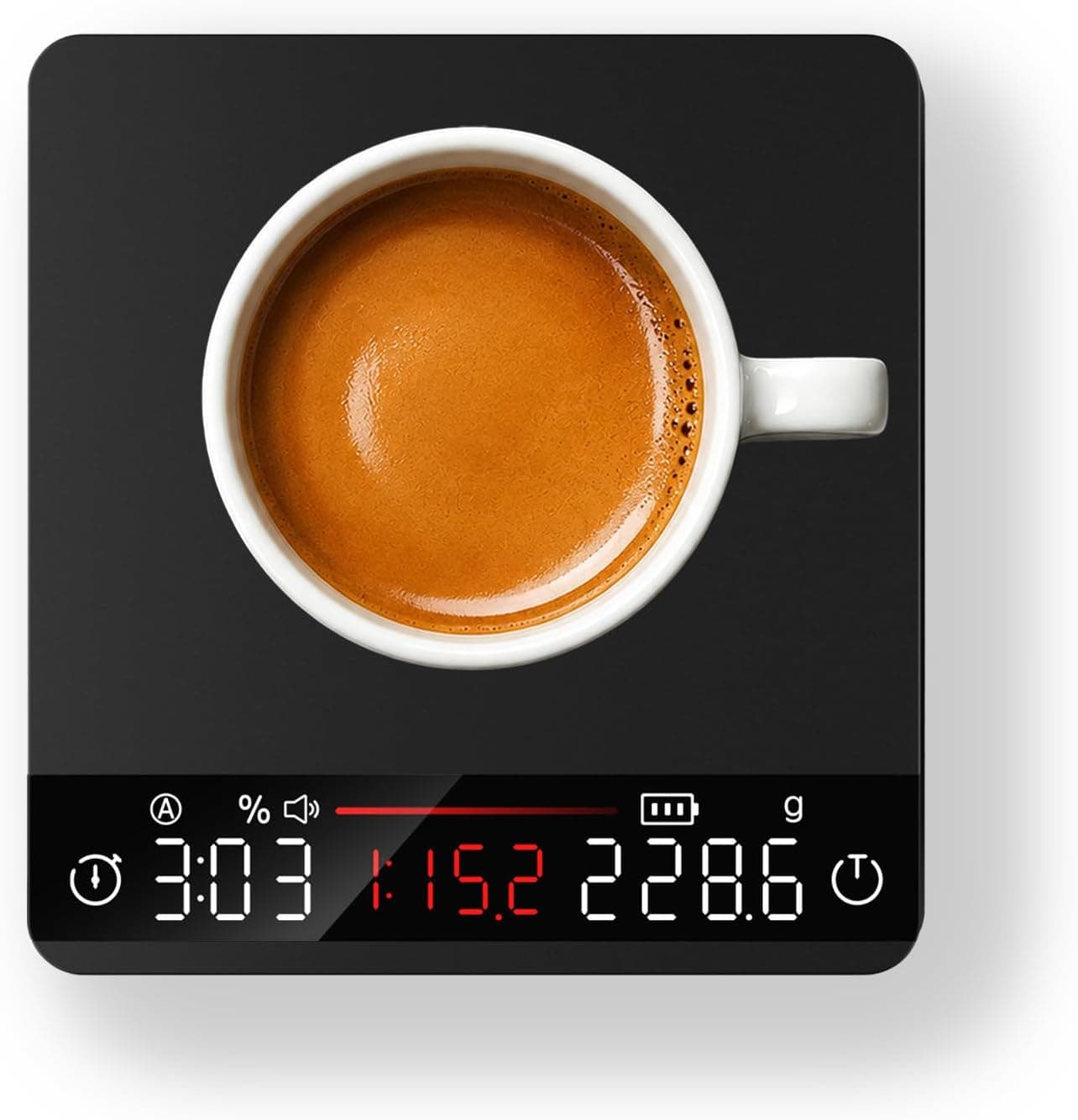 Mini Coffee Scale with Timer, Flow Rate Display 2kg/0.1g (Black)