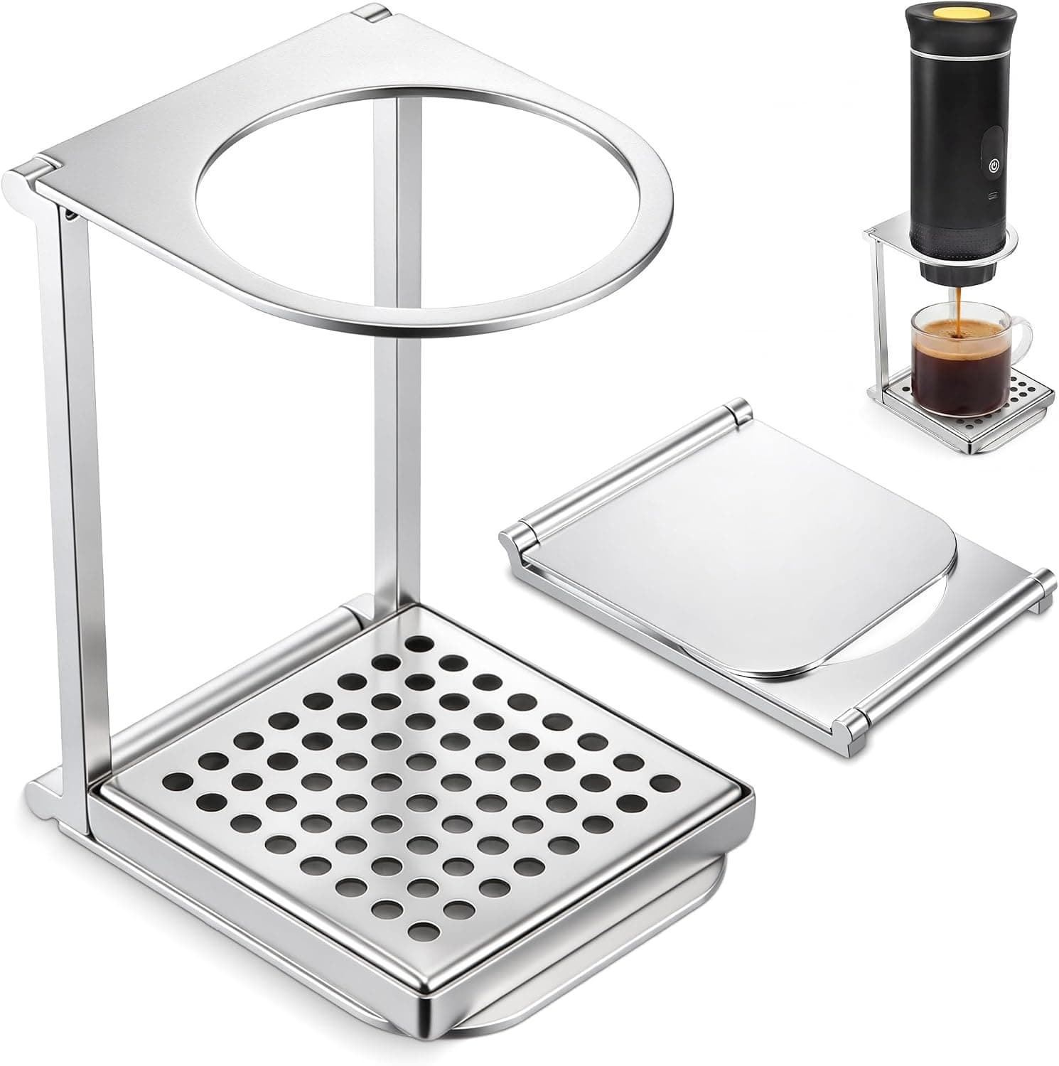 Enhon Pour Over Dripper Stand with Drip Tray, Portable Foldable Stainless Steel