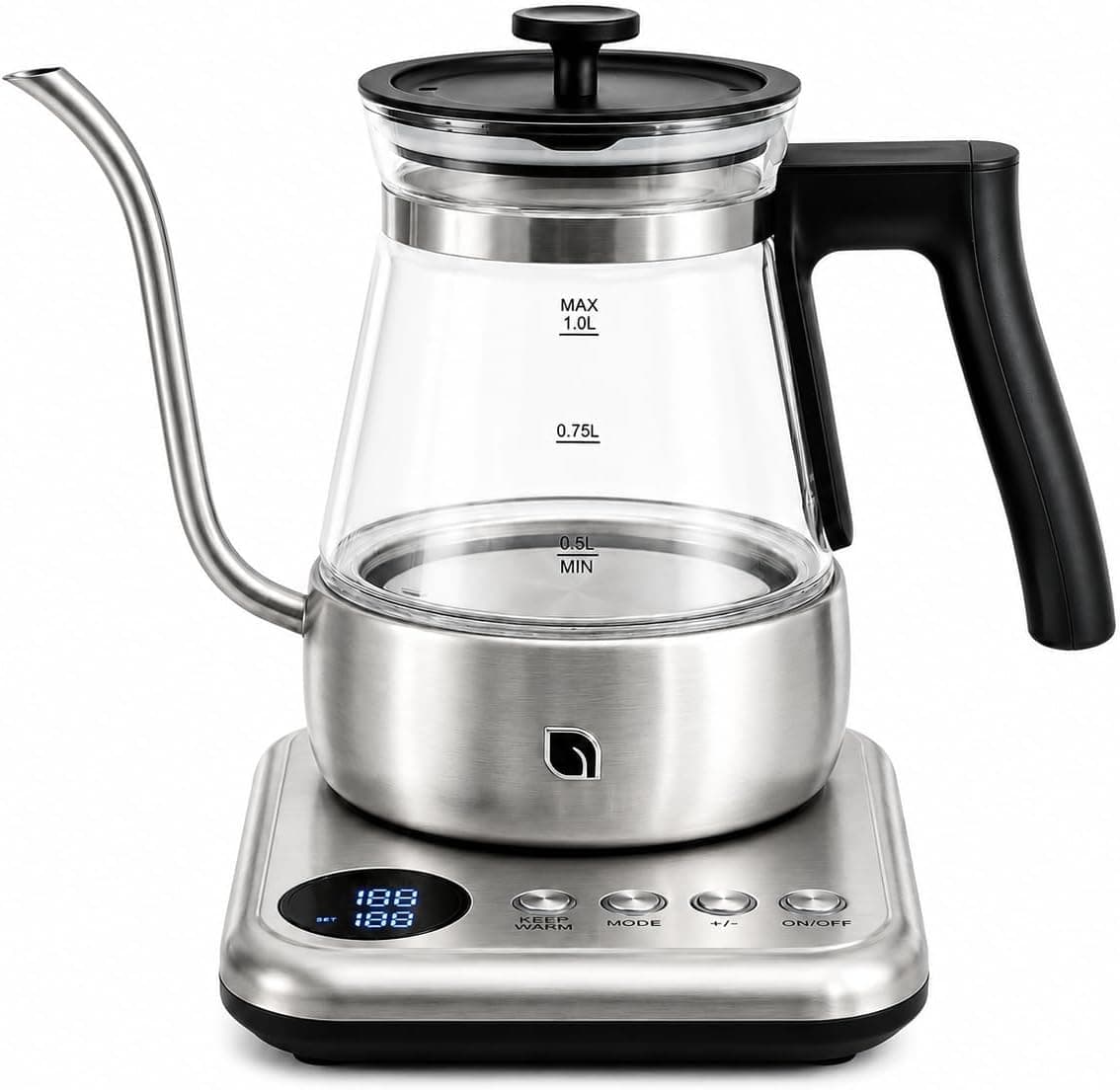 WILLOW Glass Gooseneck Electric Kettle 1L 5 Presets