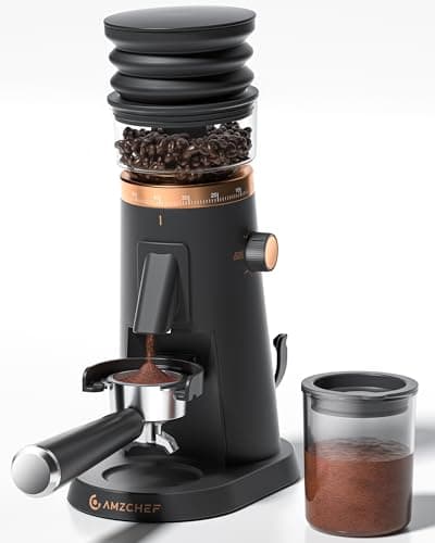 AMZCHEF Single Dose Coffee Grinder, Low Retention, 75 Settings, Rose Gold