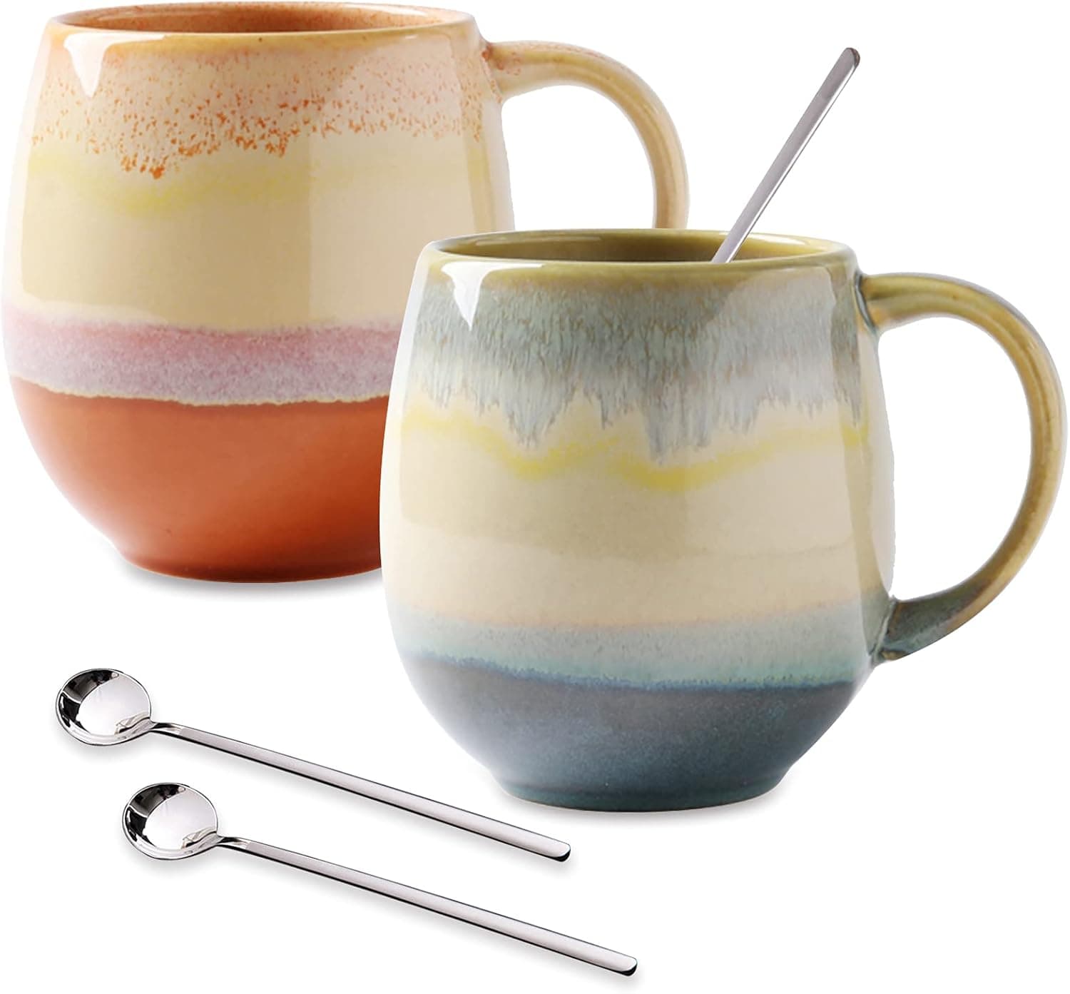 16oz Ceramic Coffee Mugs, Set of 2 with Spoons (Vivimme)